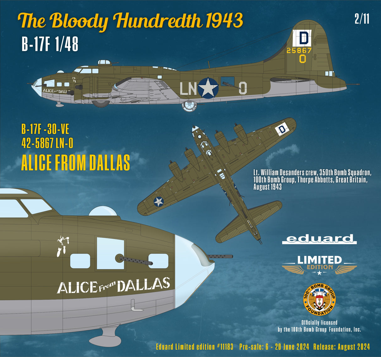 Eduard 1/48 B-17F the Bloody Hunath 1943 kit 11183