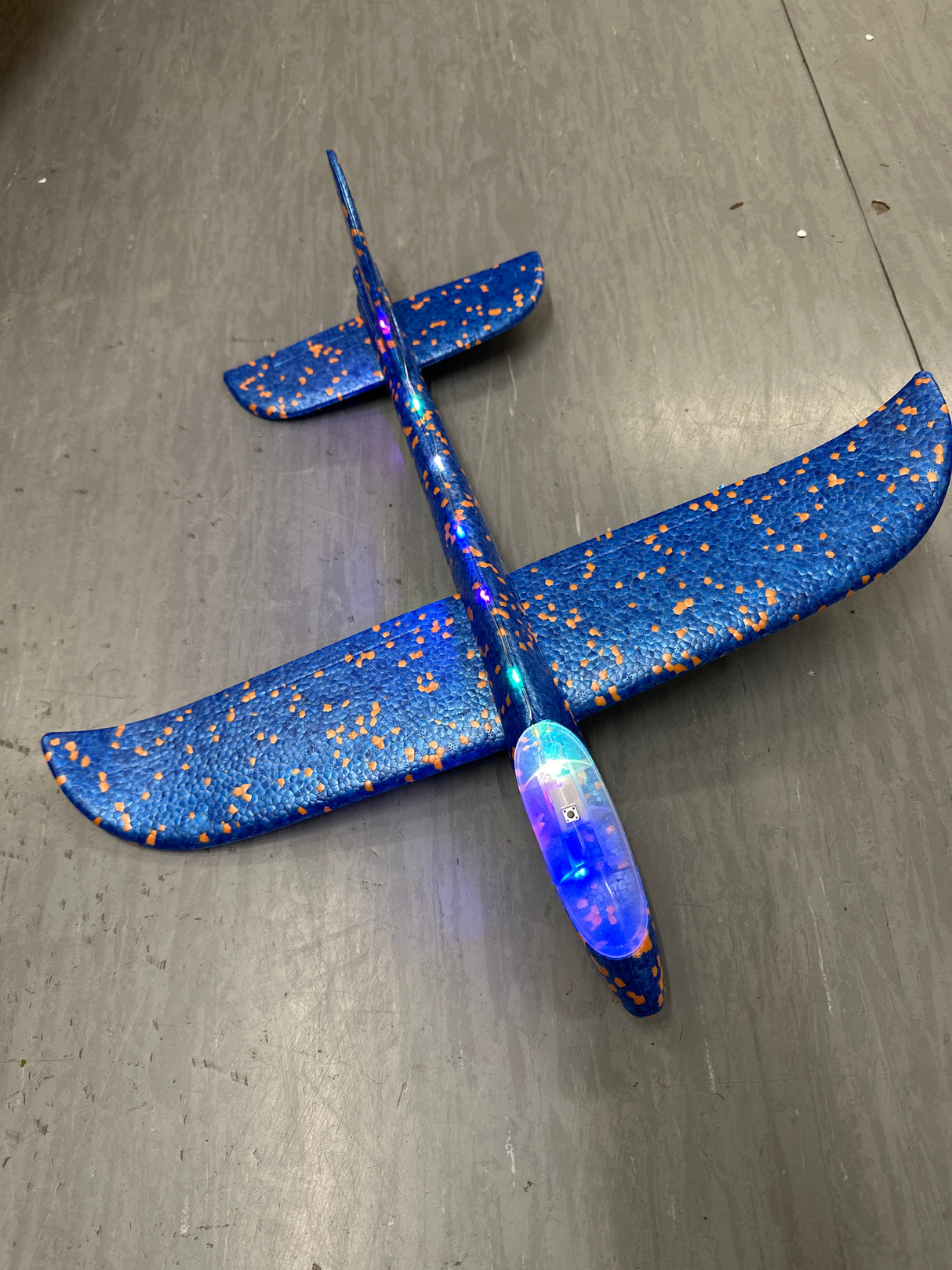 LED Hand Launch Glider in blue with orange dots