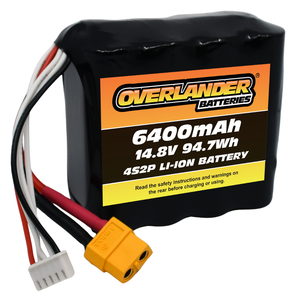Overlander 6400mAh 14.8V 4S2P Config 25 18650 Li-Ion Battery - Deans
