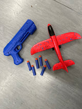 Airplane Gun Launcher Toy with Foam Red Catapult Glider also fires foam darts included