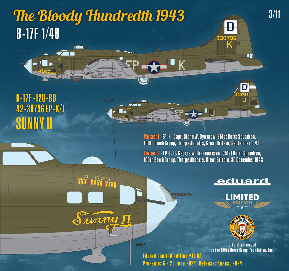 Eduard 1/48 B-17F the Bloody Hunath 1943 kit 11183