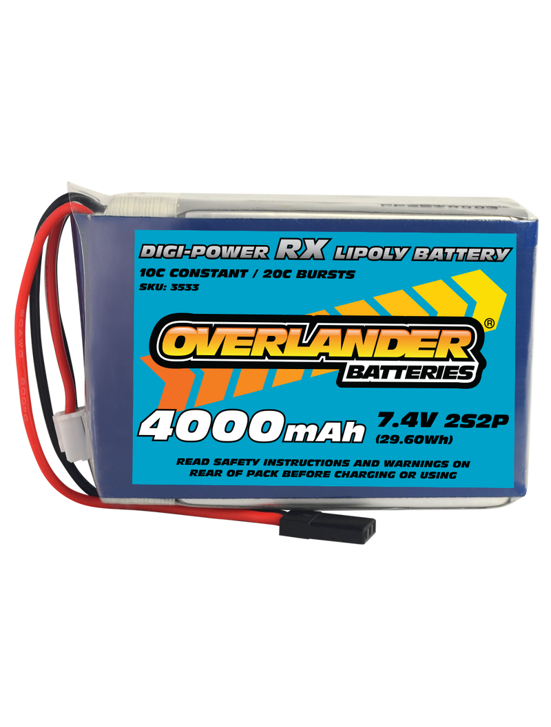Overlander 4000mAh 7.4V 2S2P Rx Digi-Power LiPo Battery