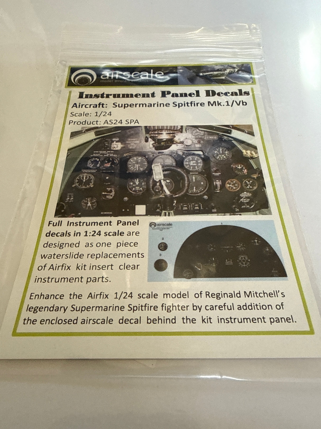 Airscale Instrument Panel DecaL for Supermarine Spitfire Mk.1/Vb