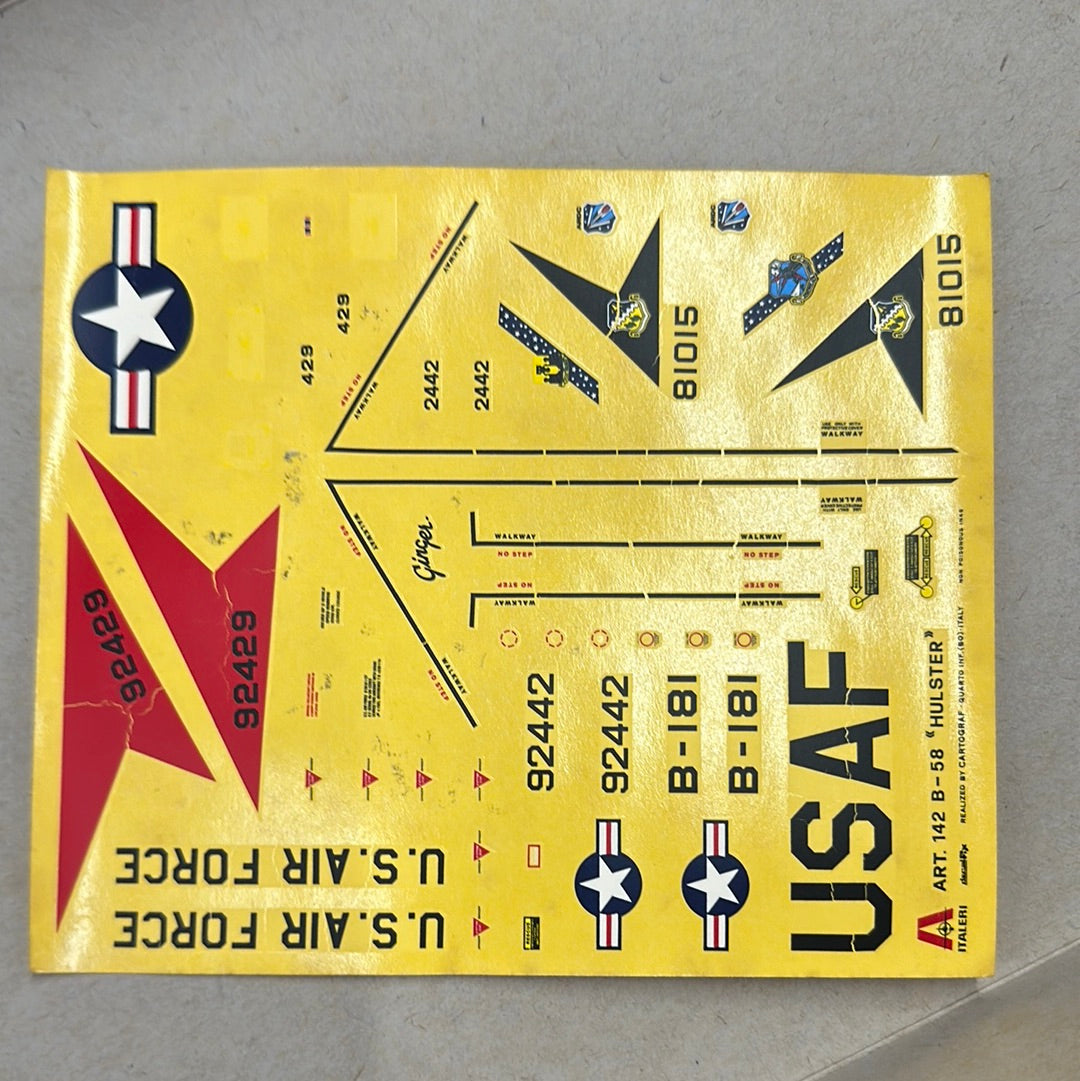 Italeri 1/72 142 B-58 HUSTLER Damaged decals old model