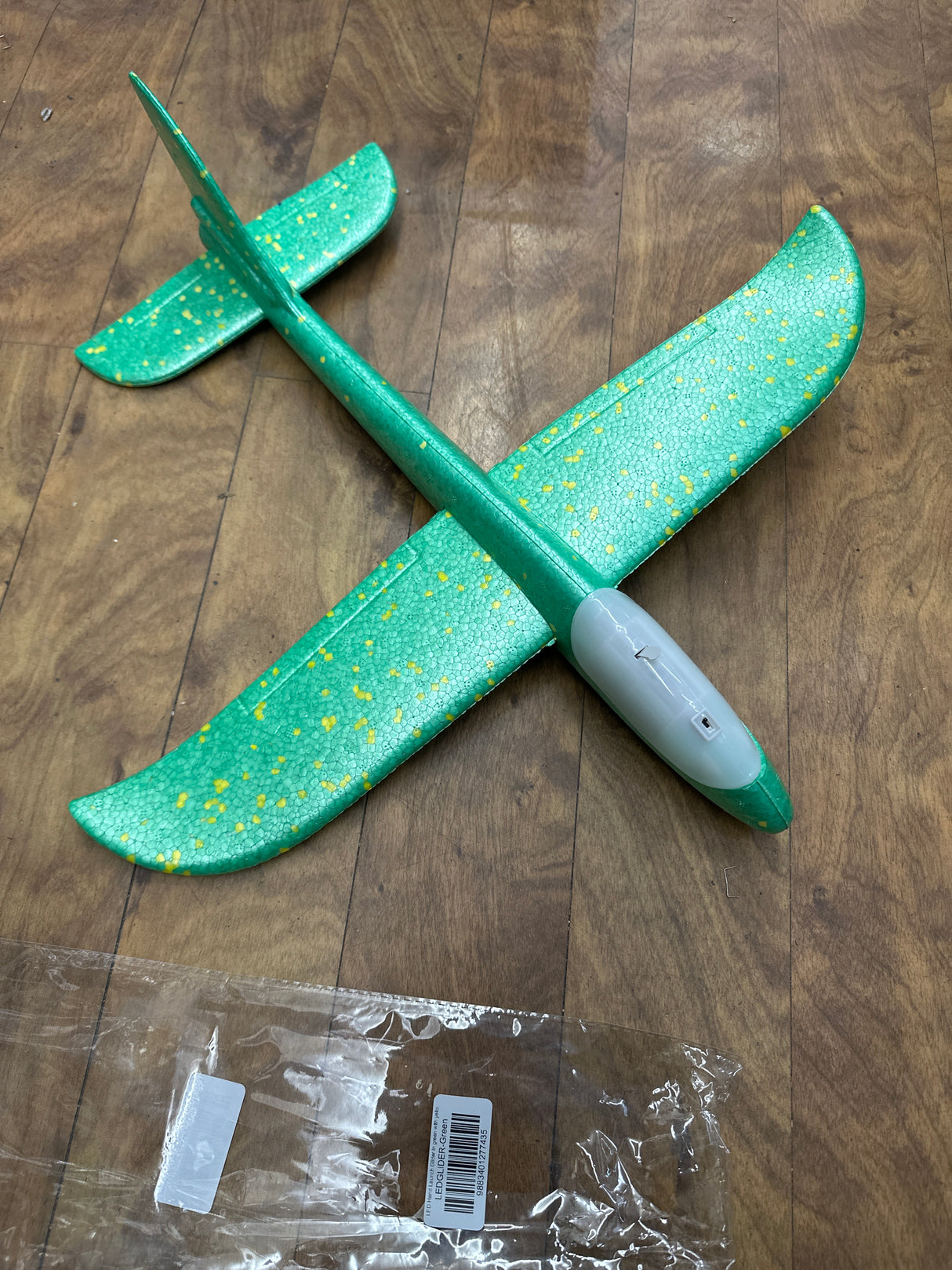 LED Hand Launch Glider in green with yellow dots