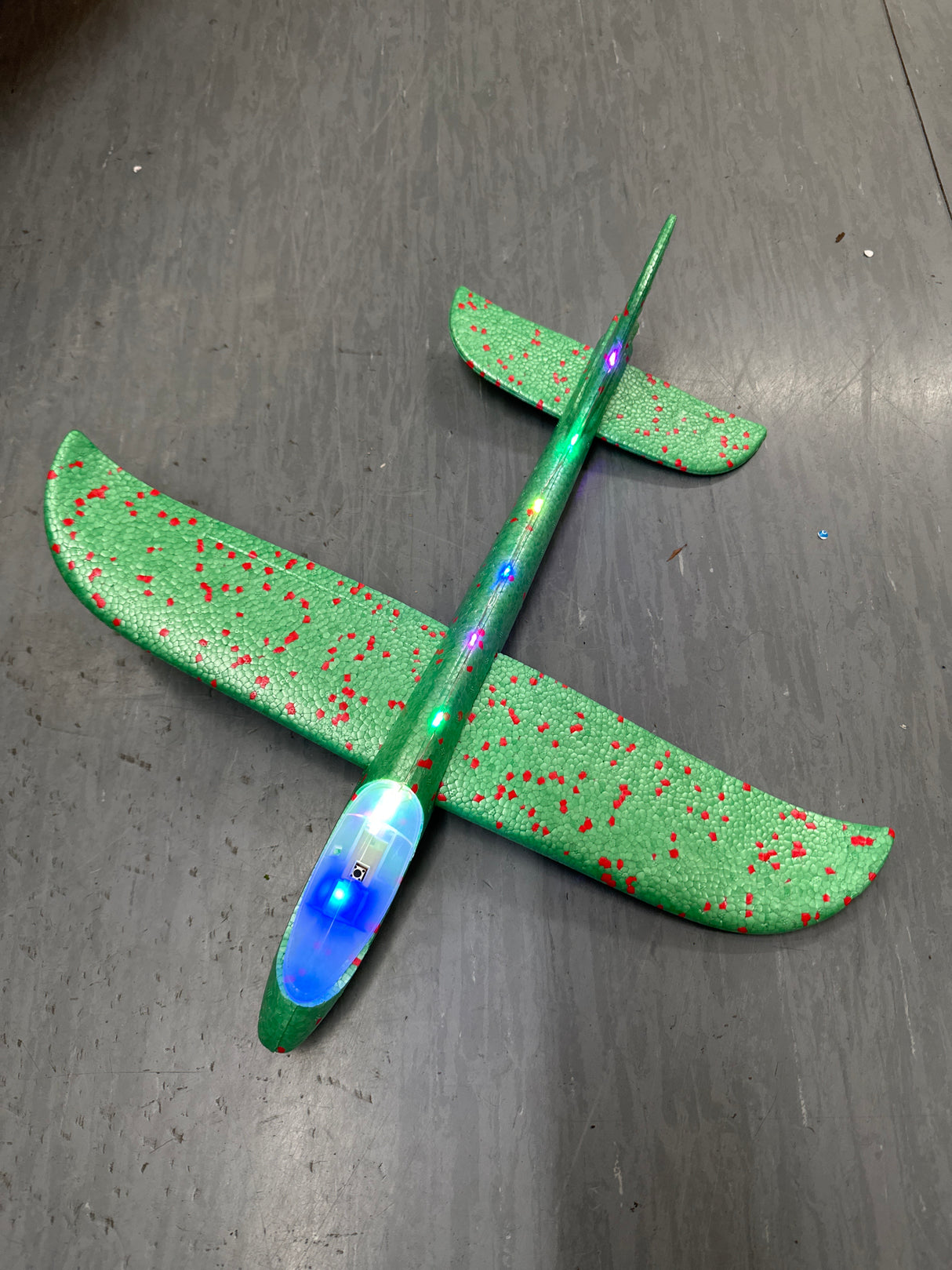 LED Hand Launch Glider in green with red dots