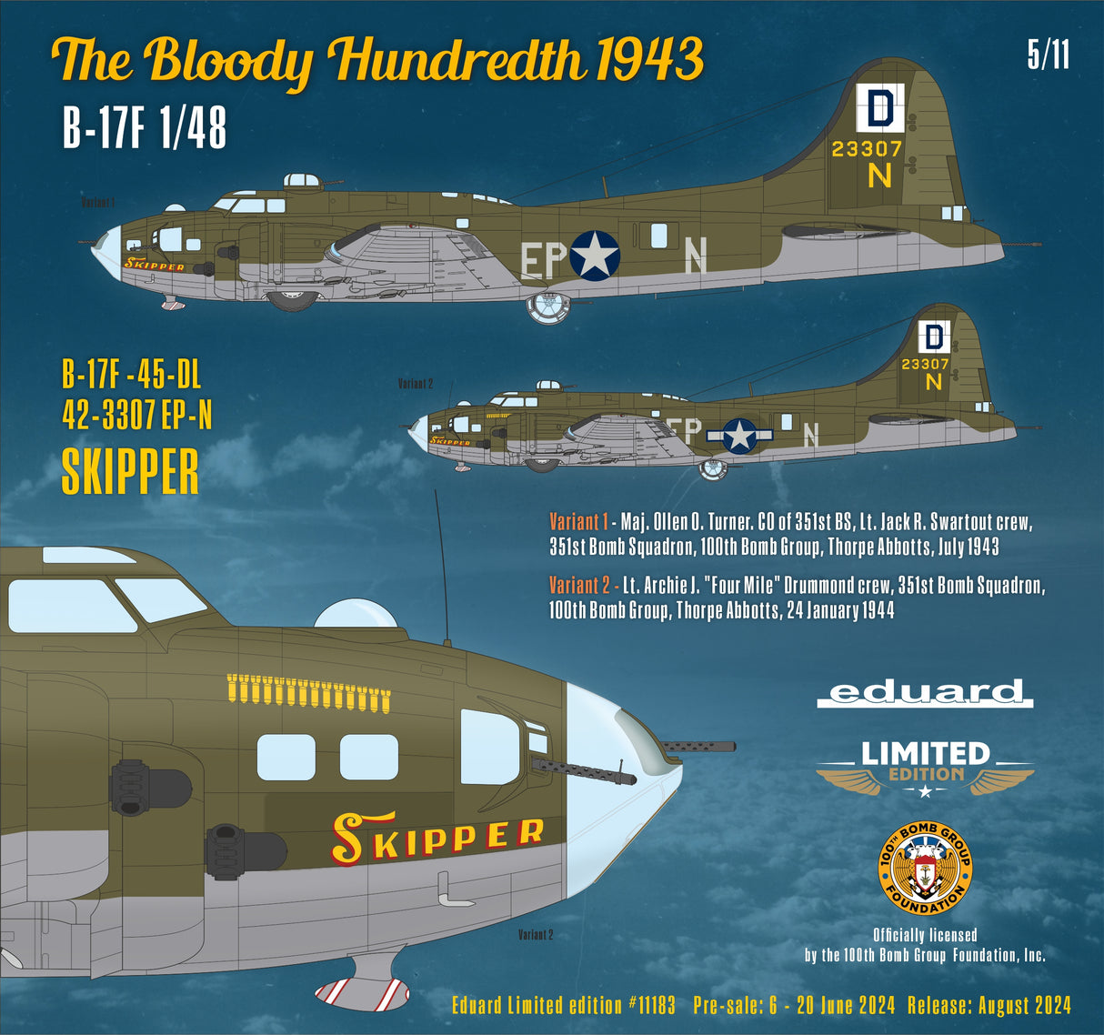 Eduard 1/48 B-17F the Bloody Hunath 1943 kit 11183