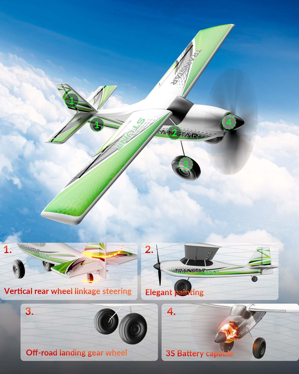 VOLANTEX TRAINSTAR STUNT 500MM 4CH BRUSHLESS WITH GYRO RTF GREEN - For Pre Order - Expected Late September