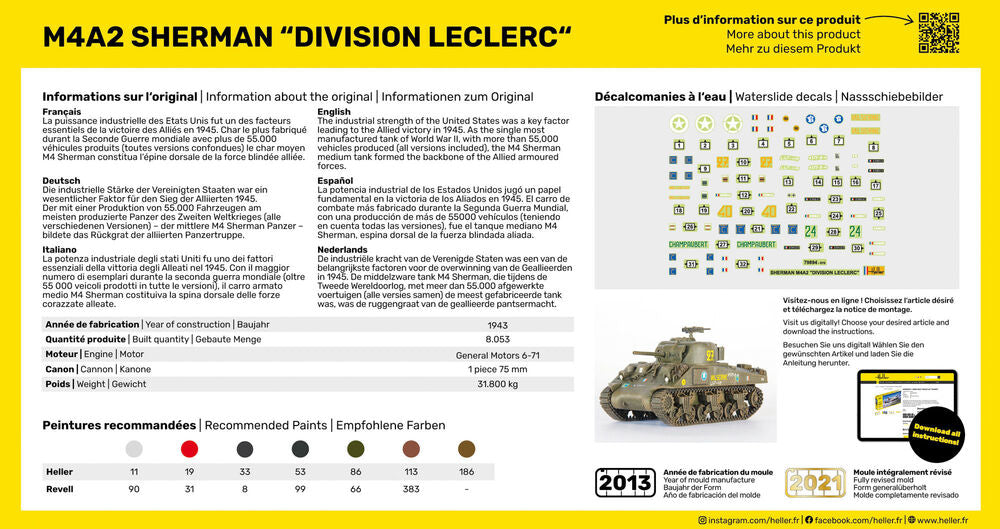 Heller 1/72 M4A2 Sherman - Division Leclerc Kit includes paint 56894