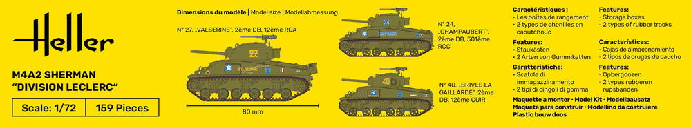 Heller 1/72 M4A2 Sherman - Division Leclerc Kit includes paint 56894