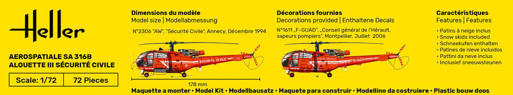 Heller 1/72 Aerospatiale SA316B Alouette III kit 80289