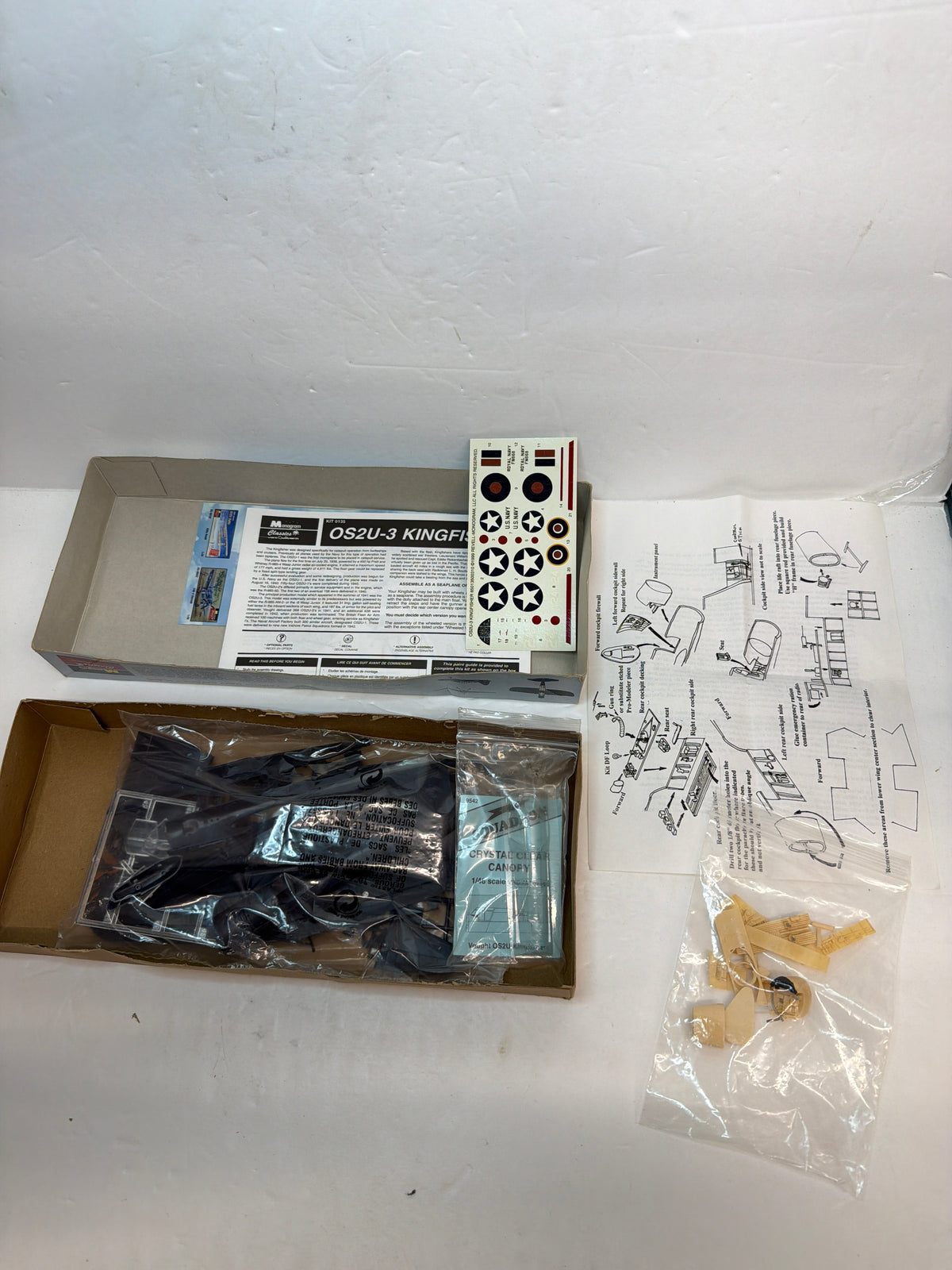 Monogram 85-0135 Vought OS2U-3 Kingfisher — 1:48 Plastic model aircraft kit model has been started on resin parts