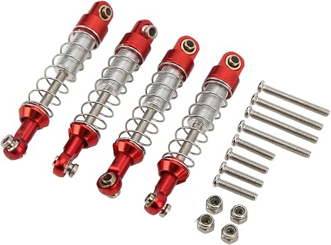 RC Car Shock Absorber Aluminum Alloy 60mm Heavy Duty Upgrade Parts Reduce Vehicle Impact Shock Absorbers for WPL C14 C24 MN D90 99S 2 Pairs Included (Red)