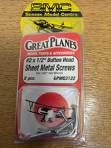 Great Planes GPMQ3122 Button Head Sheet Metal Screws 2x1/2 inch (8pcs) (box 20)