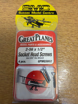 Great Planes Socket Head Cap Screws 2-56x1/2 Inch (4) GPMQ3002 (box 20)