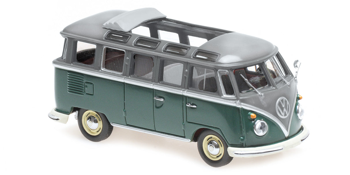 Maxichamps Die Cast Collectables - 1:43 1961 Volkswagen Samba Bus - Grey/Green