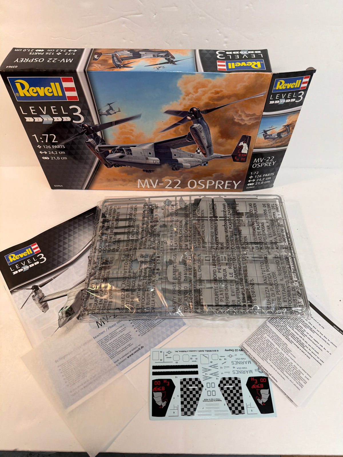 Revell Plastic aircraft kit MV-22 Osprey 1:72  03964 Opened but complete