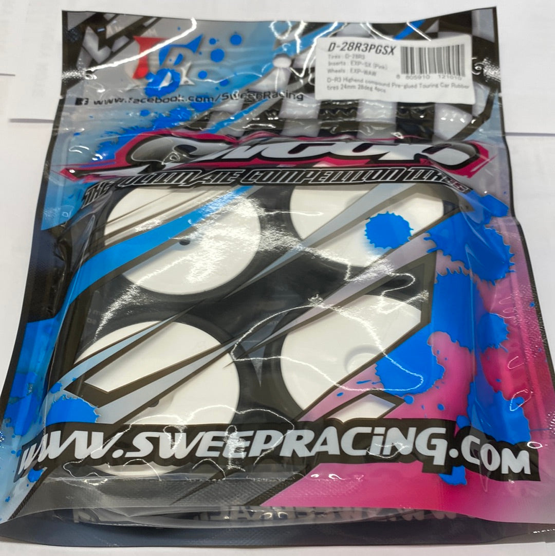 SWEEP D-R3 HIGHEND COMPOUND PRE-GLUED TC TYRES 24MM 28DEG
