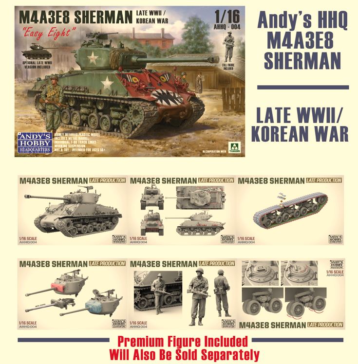 Andys Hobby Headquarters 1/16 M4A3E8 LATE WWII / KOREAN WAR Sherman Ea – Sussex Model Centre