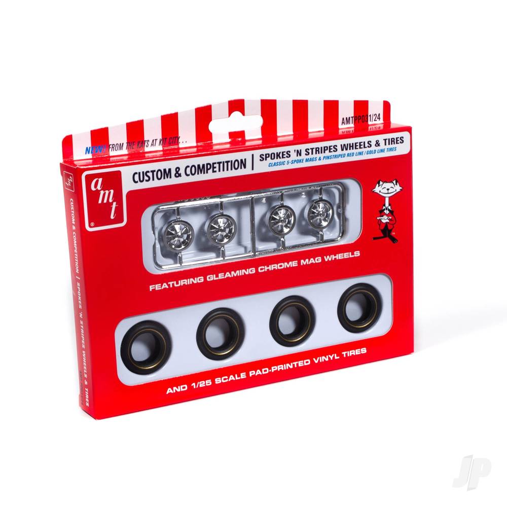 Spokes & Stripes Wheel & Tire Pack (Works with many vintage muscle custom & street rod car kits)