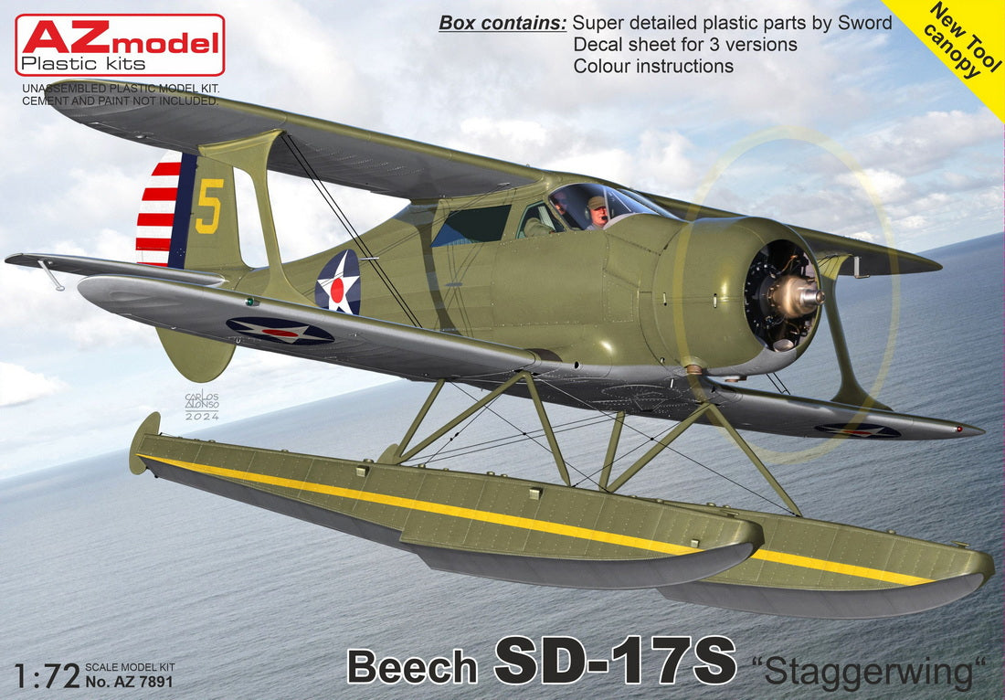 AZ Model 1/72 Beech SD-17S Staggerwing Floatplane kit with new CANOPY tool 7891