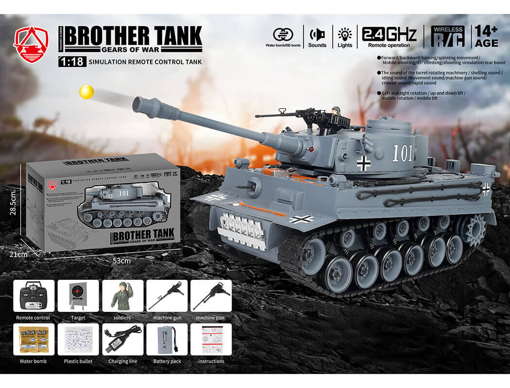 BROTHER TANK RC TANK 1:18 GERMAN TIGER 1 GREY