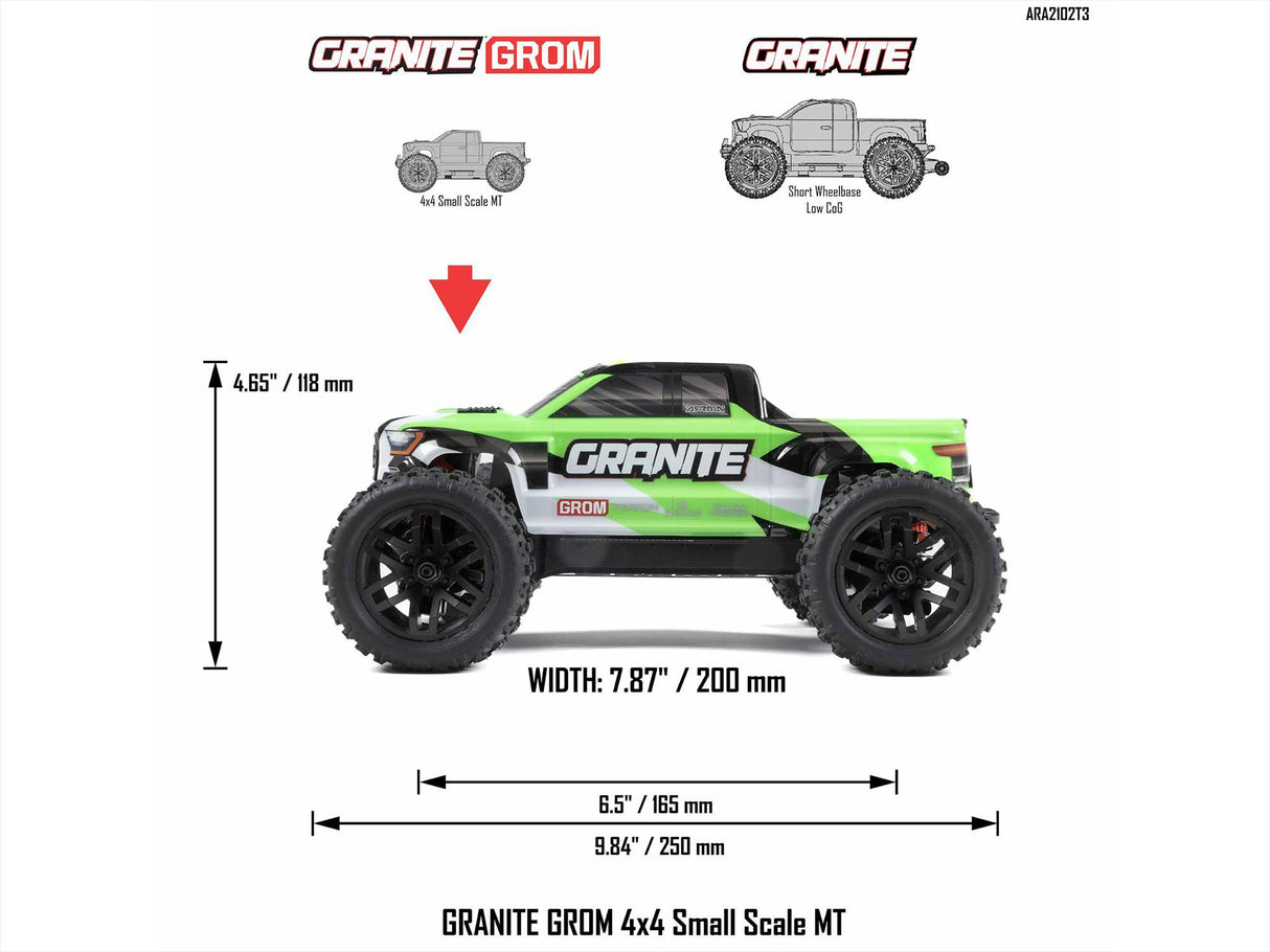 Arrma Granite GROM 4wd MT 1/18 RTR Mega with Lipo Batt/USB Charger - Green