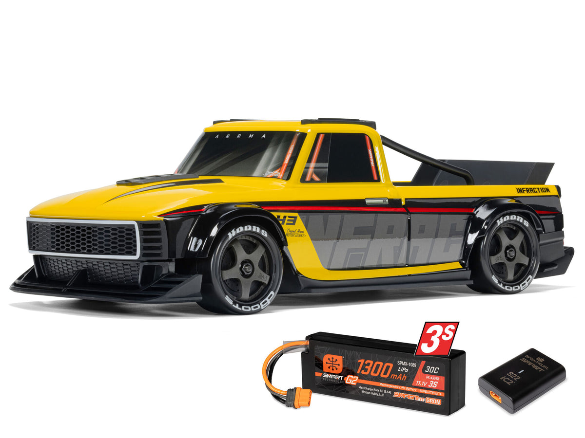 ARRMA 1/12 INFRACTION GROM 3S BLX 4X4 RTR with Batt/Charg - Yellopw/Black - Pre Order - Expected late October