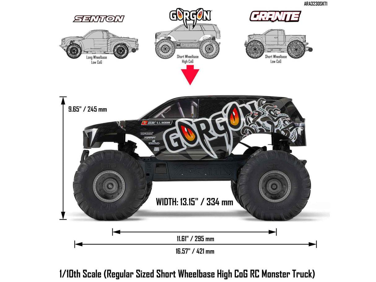 Arrma Gorgon 2wd MT 1/10 Ready-To-Assemble Kit w/8.4v/Chg Gunmetal ARA3230SKT1