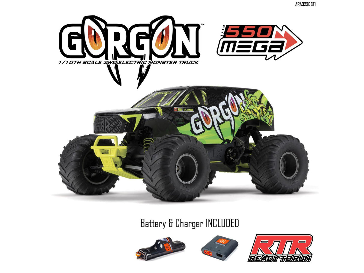 Arrma Gorgon 2wd MT 1/10 RTR Smart w/8.4v Batt/USB Charger Yellow ARA3230ST1