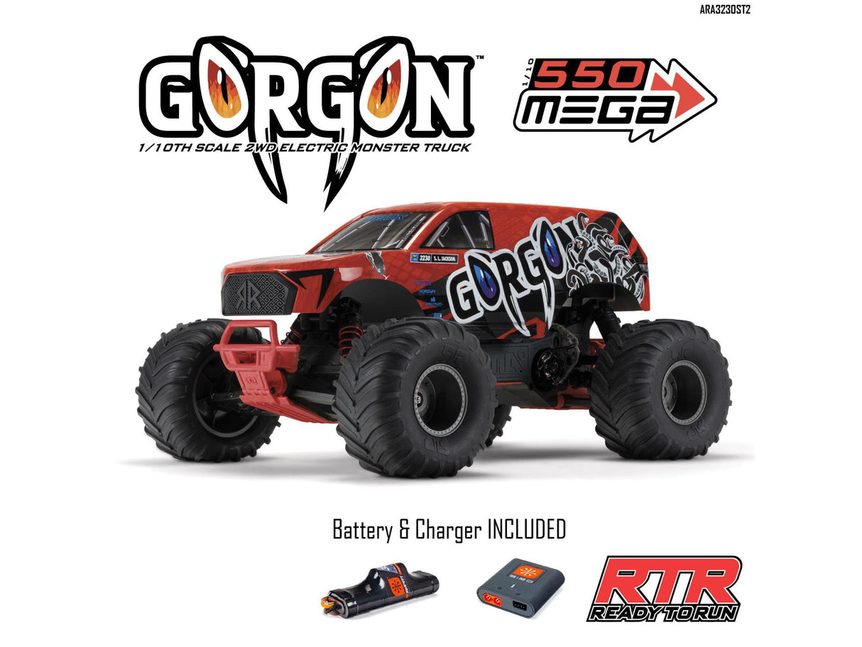 Arrma Gorgon 2wd MT 1/10 RTR Smart w/8.4v Batt/USB Charger Red ARA3230ST2