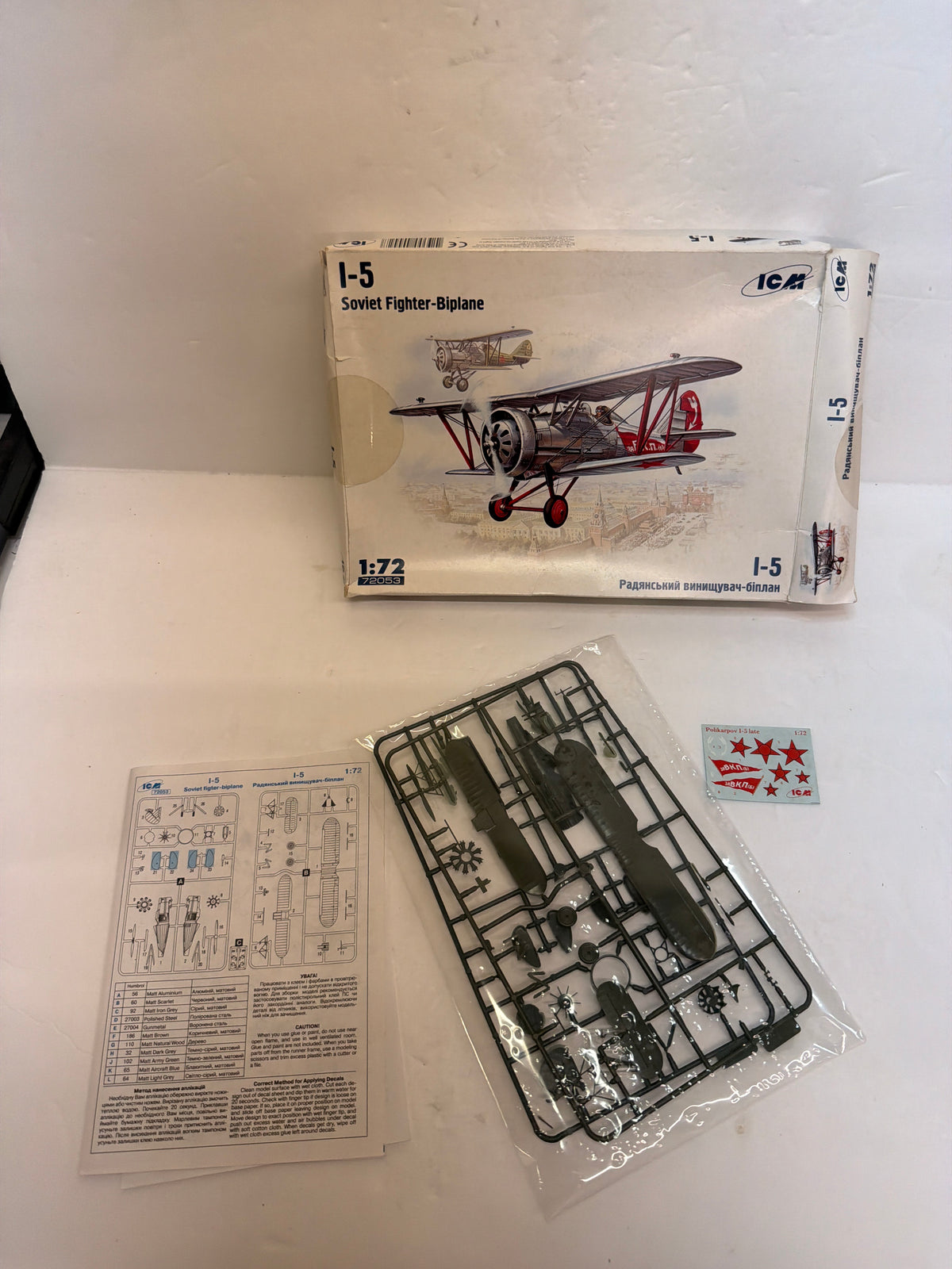 ICM 72053 Polikarpov I-5 Soviet Biplane Fighter — 1:72 Plastic model aircraft kit