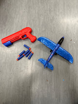 Airplane Gun Launcher Toy with Foam Blue Catapult Glider also fires foam darts included