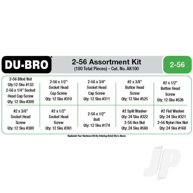 Dubro 2-56 Hardware Assortment Kit (180 pcs set)