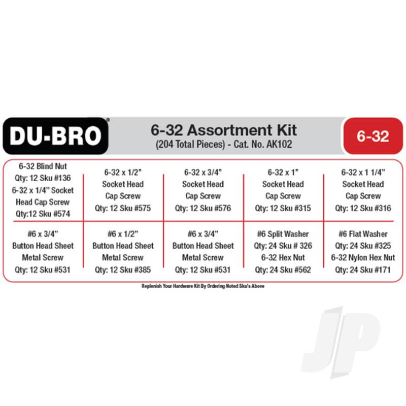 Dubro 6-32 Hardware Assortment Kit (204 pcs set)