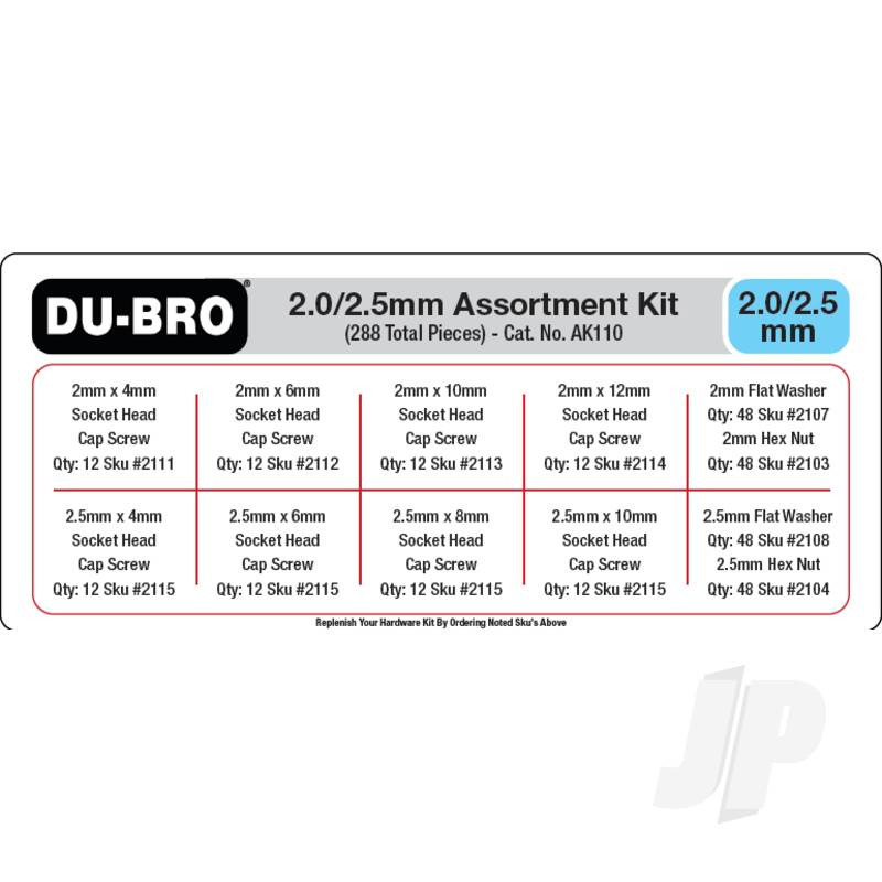 Dubro 2.0 / 2.5mm Hardware Assortment Kit (288 pcs set)