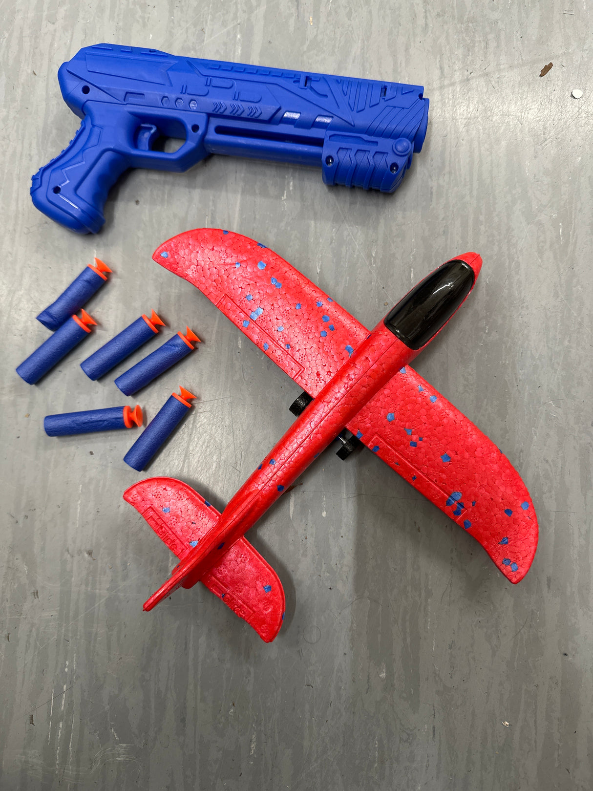 Airplane Gun Launcher Toy with Foam Red Catapult Glider also fires foam darts included