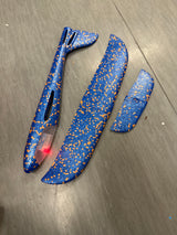 LED Hand Launch Glider in blue with orange dots lights up on impact