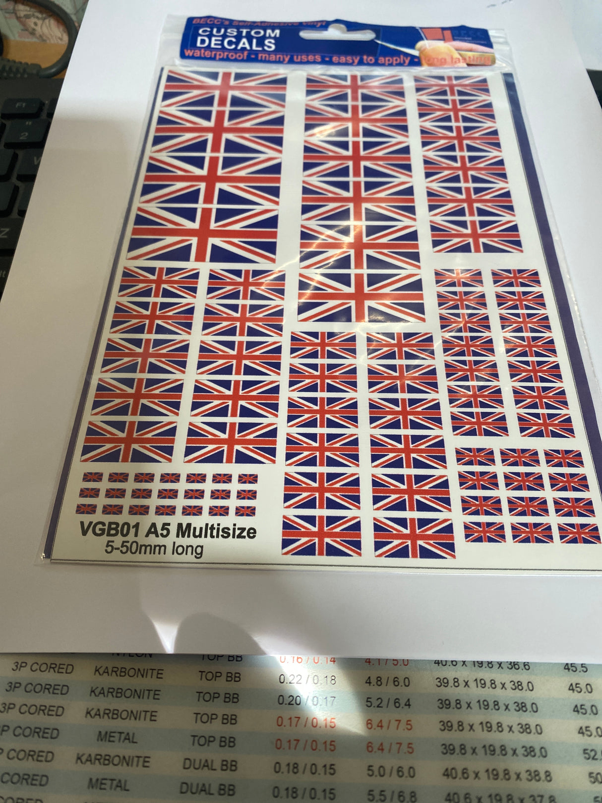 Becc Decals VGB01 - Union Jack 5mm-50mm