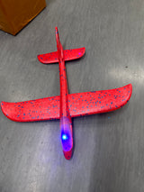 LED Hand Launch Glider in red with blue dots lights activate on impact