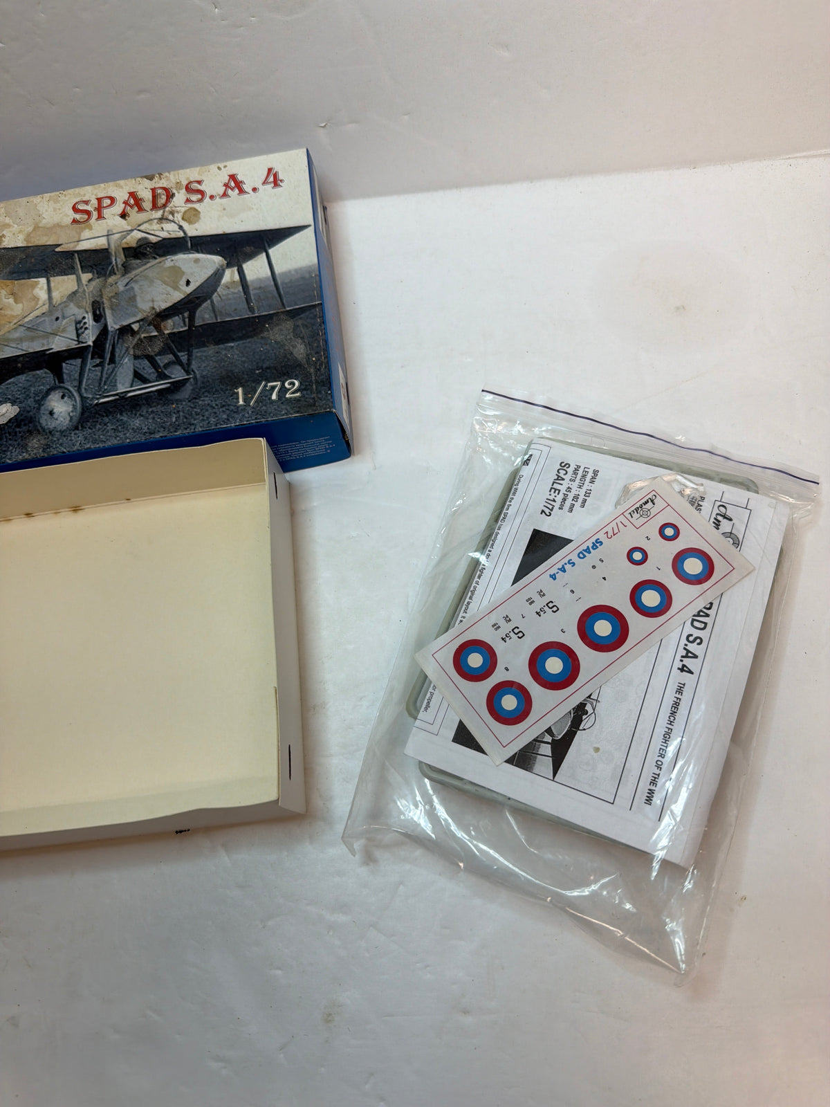 SPAD S.A.4 — Amodel 1/72 Plastic Model Kit Vintage water damaged box