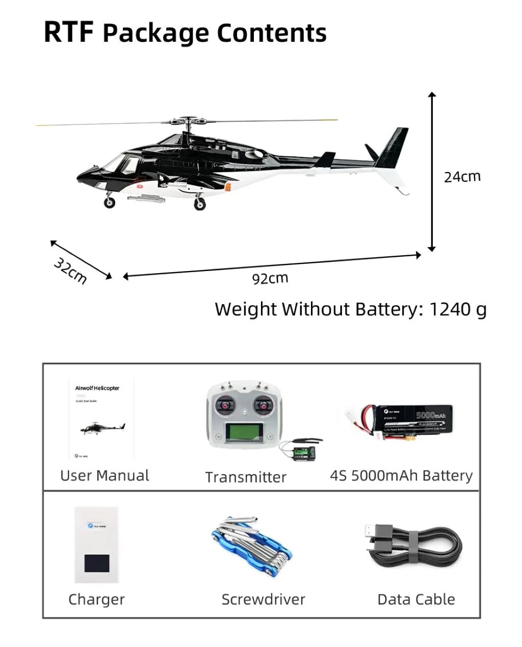 Flywing New Airwolf 470L 2 Blade ACE GPS/ATT RC Scale Helicopter (RTF) : FW-AIRWOLF-V2-RTF
