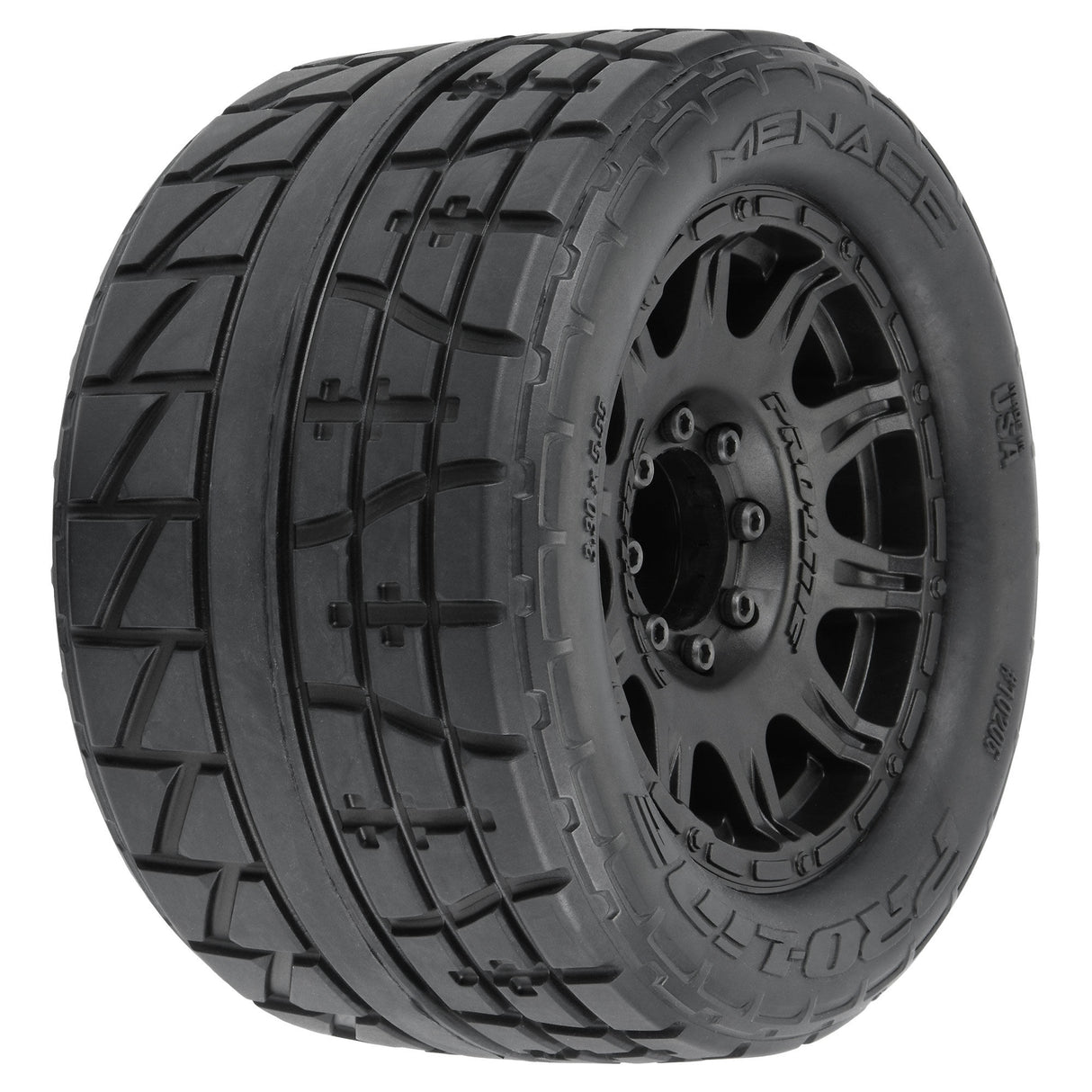 1/8 Menace HP BELTED Fr/Rr 3.8 MT Tires Mounted 17mm Black