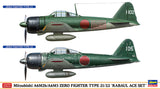 Hasegawa Model Kits - 1:72 Mitsubishi A6M2B/A6M3 Zero Fighter Type 21:22 Rabaul Ace Set Kit HA02437