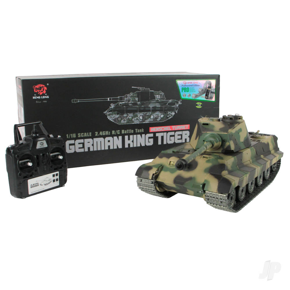 Heng Long :16 German King Tiger Henschel with Infrared Battle System (2.4GHz + Shooter + Smoke + Sound + Metal Gearbox + Metal Tracks + Metal Road Wheels + Sprocket + Idler)