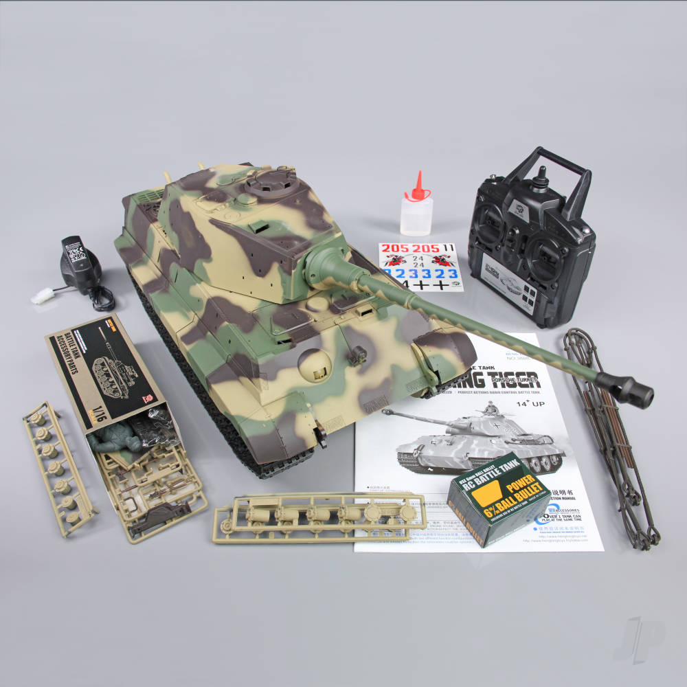 Heng Long1:16 German King Tiger Henschel with Infrared Battle System (2.4GHz + Shooter + Smoke + Sound + Metal Gearbox + Metal Tracks + Sprocket + Idler)