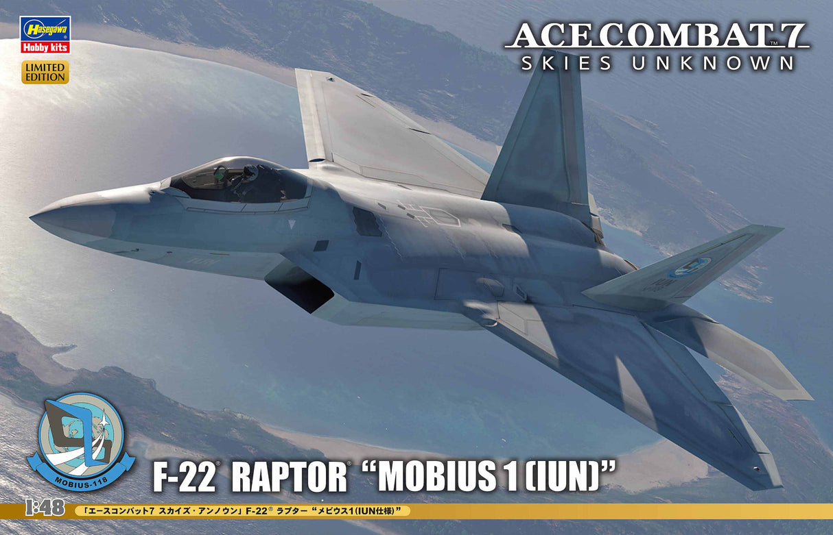 Hasegawa 1:48 F-22 Raptor Mobius 1 Ace Combat 7 Skies Unknown Kit HSP571