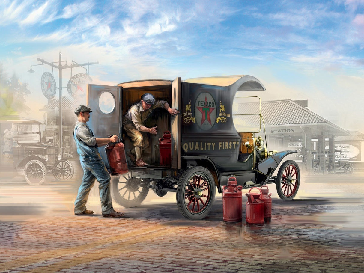 Gasoline Delivery Model T 1912 Delivery Car with 2 American Gasoline Loader Figures