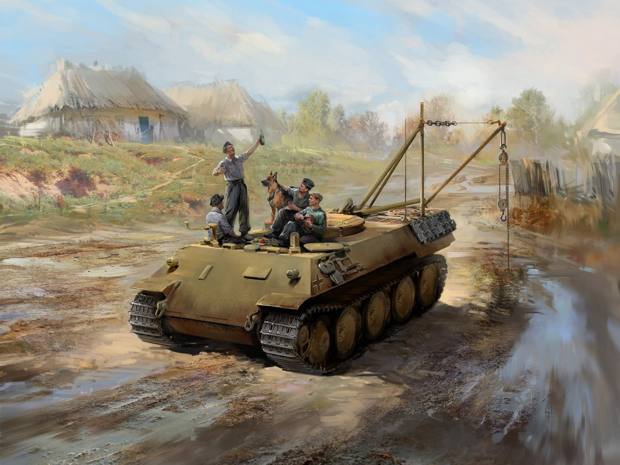 Prost! Between Battles on Bergepanther (ARV Bergepanther with 4 Figures & Dog)