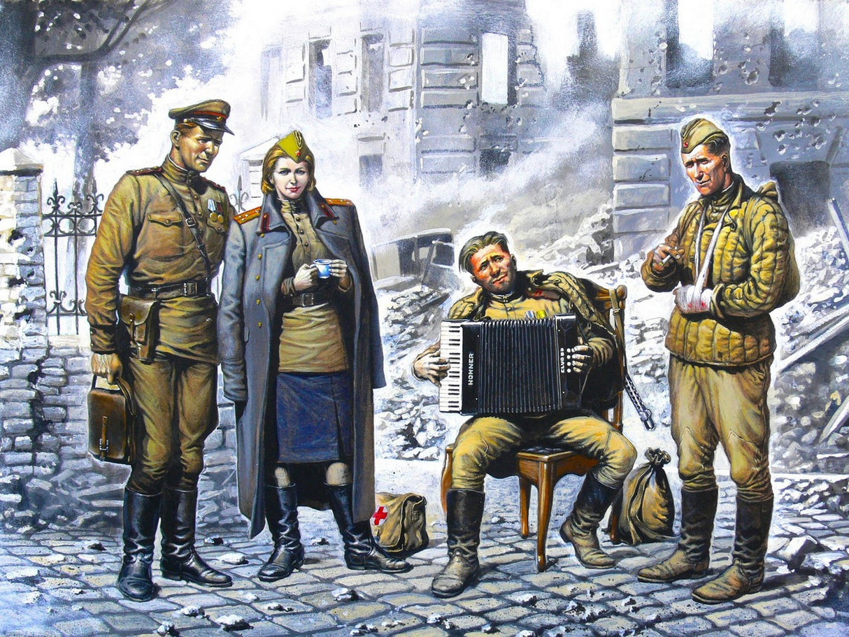 Soviet Army At Rest May 1945 with 4 Figures